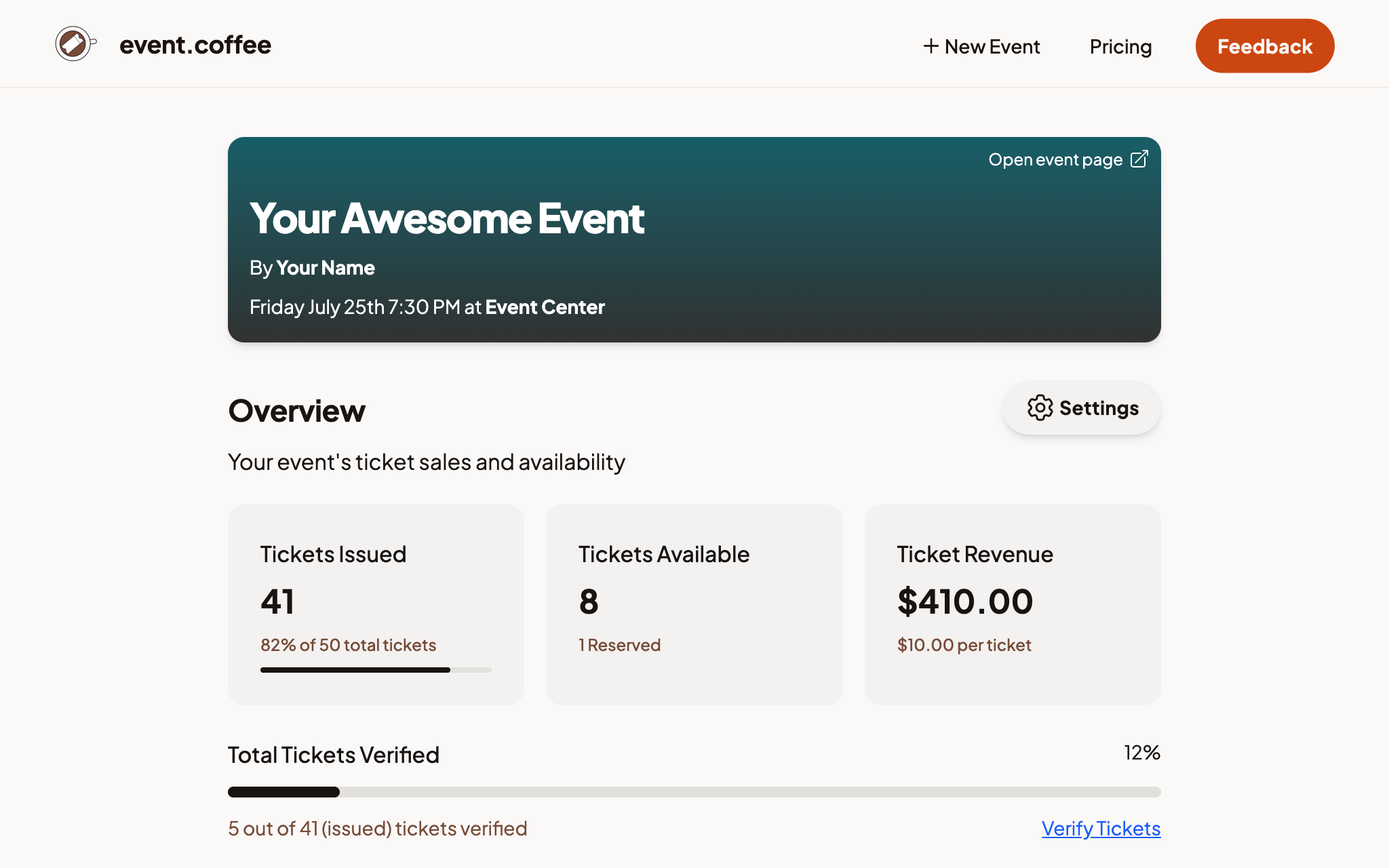 The event dashboard for organizers