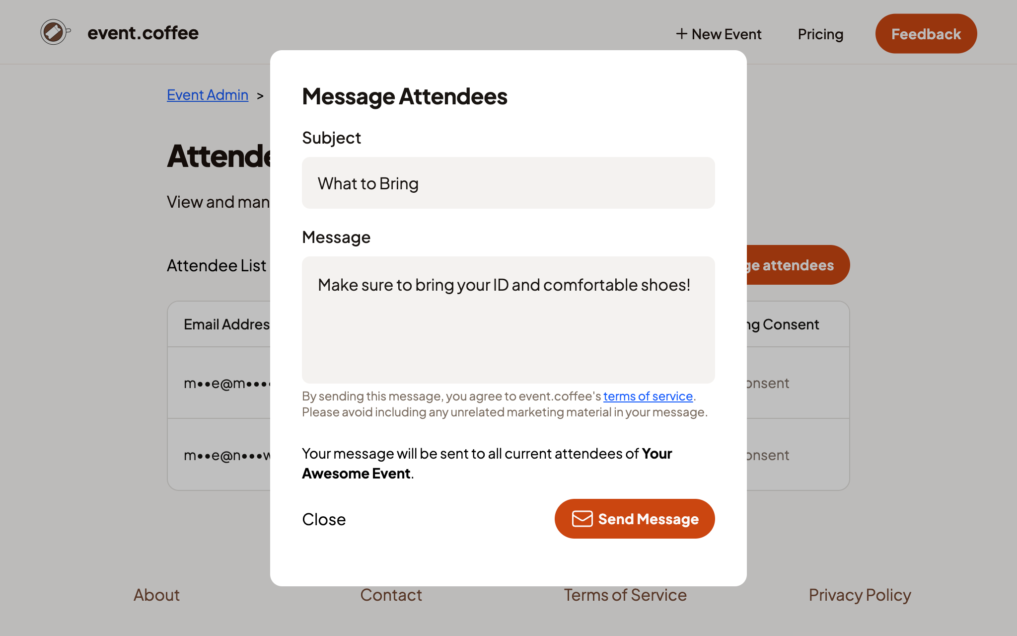 Messaging attendees